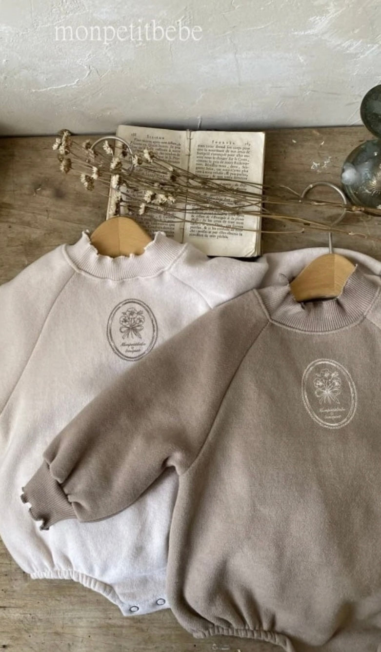 Monpetit Bebe Sweatshirt Floral Romper - Mocha image 4