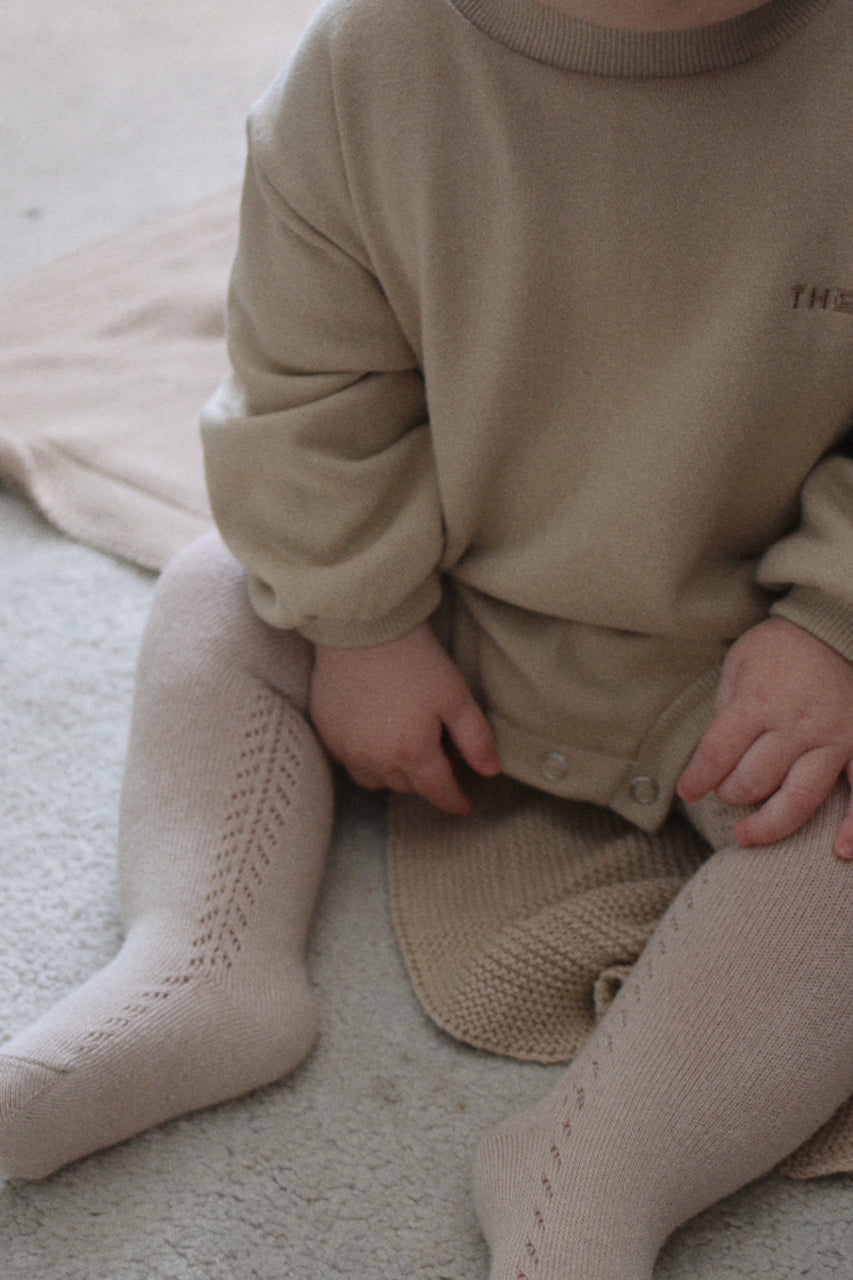 COTTON BLEND SIDE OPENWORK TIGHTS - BISCUIT