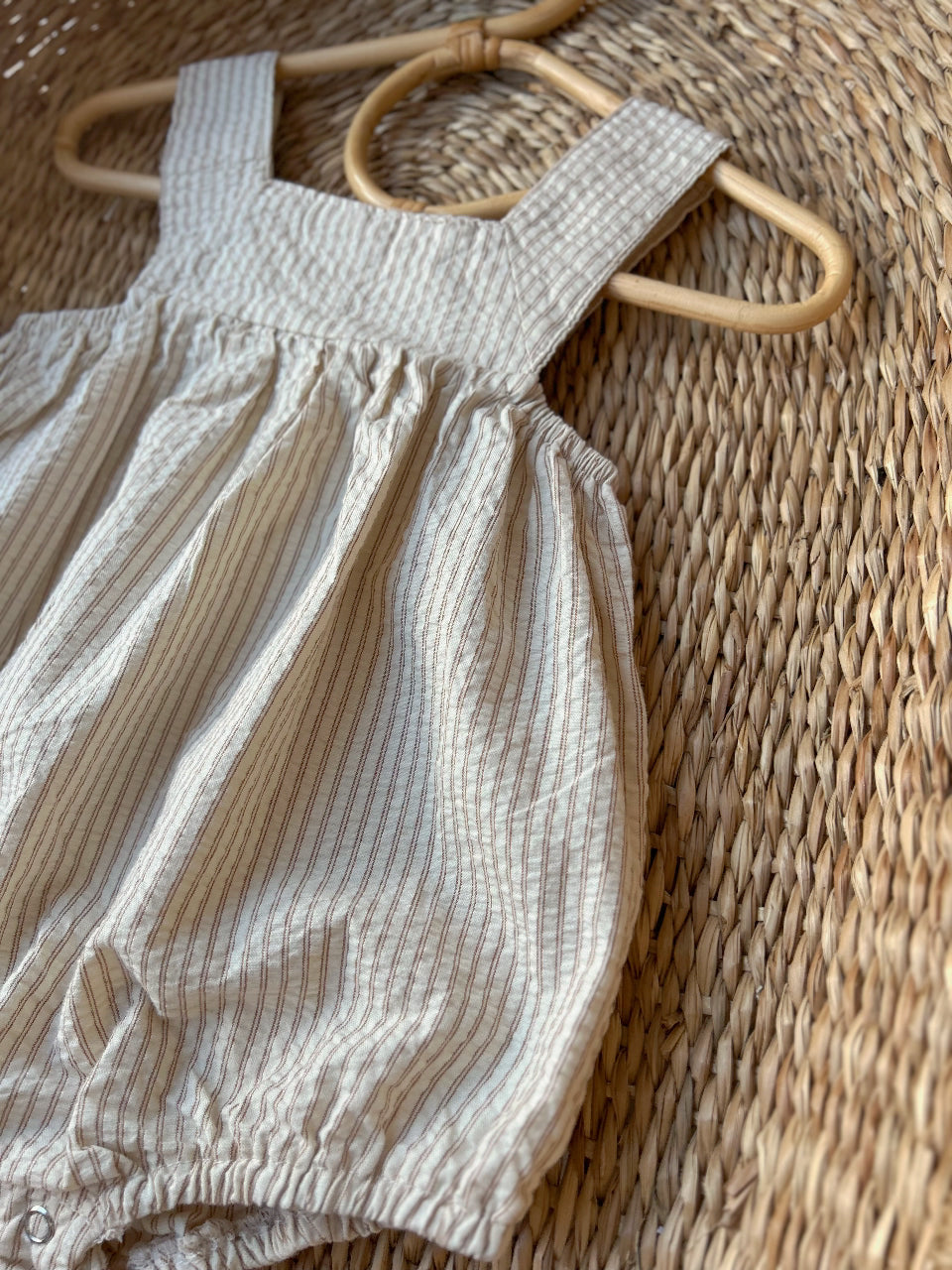 NEUTRAL STRIPE COTTON ROMPER - CARAMEL