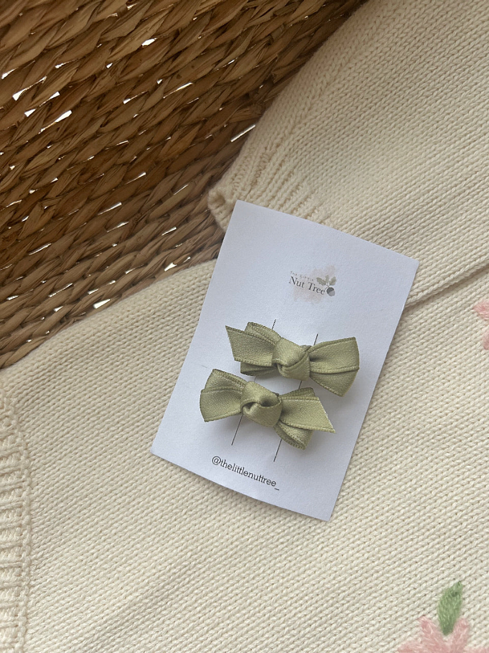 PETIT SILK RIBBON BOW SET - OLIVE