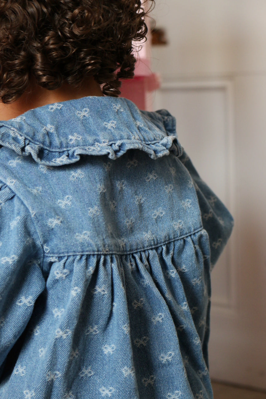 DENIM BOW COLLARED ROMPER
