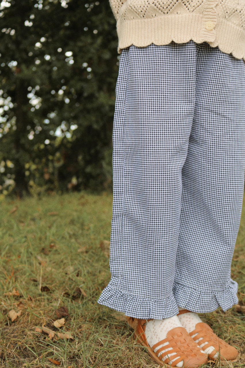 GINGHAM WIDE LEG FRILLED TROUSERS