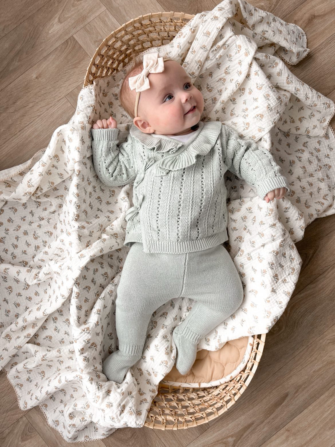 DUSKY SAGE SOFT KNIT BOW WRAP TWO PIECE