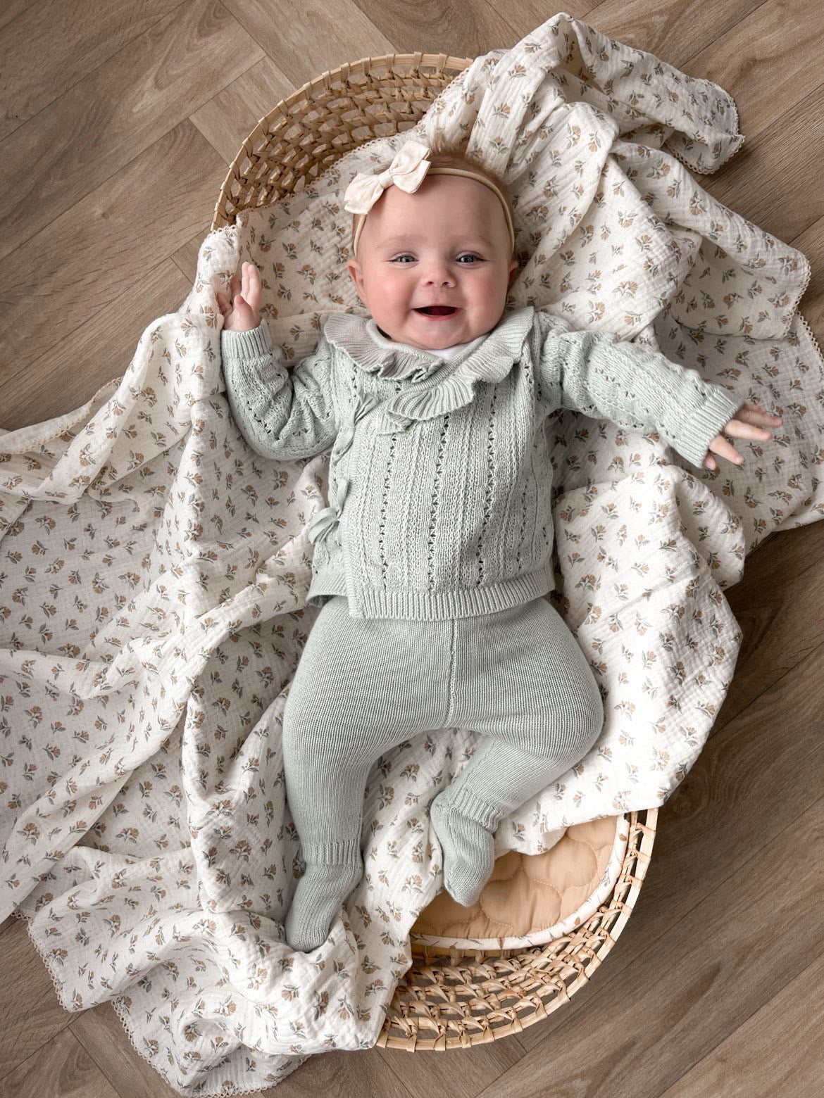 DUSKY SAGE SOFT KNIT BOW WRAP TWO PIECE