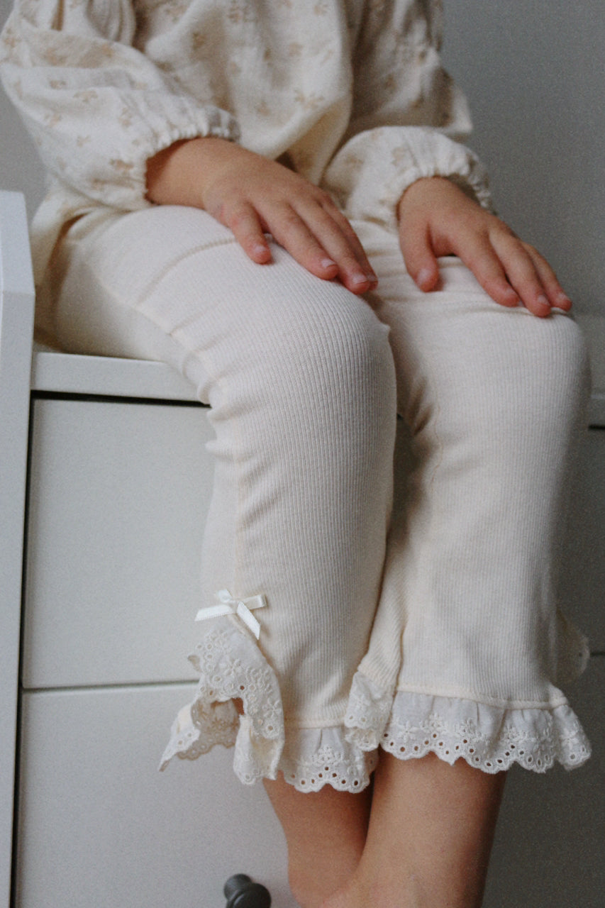 CREAM RIBBED COTTON FLARED PANTS
