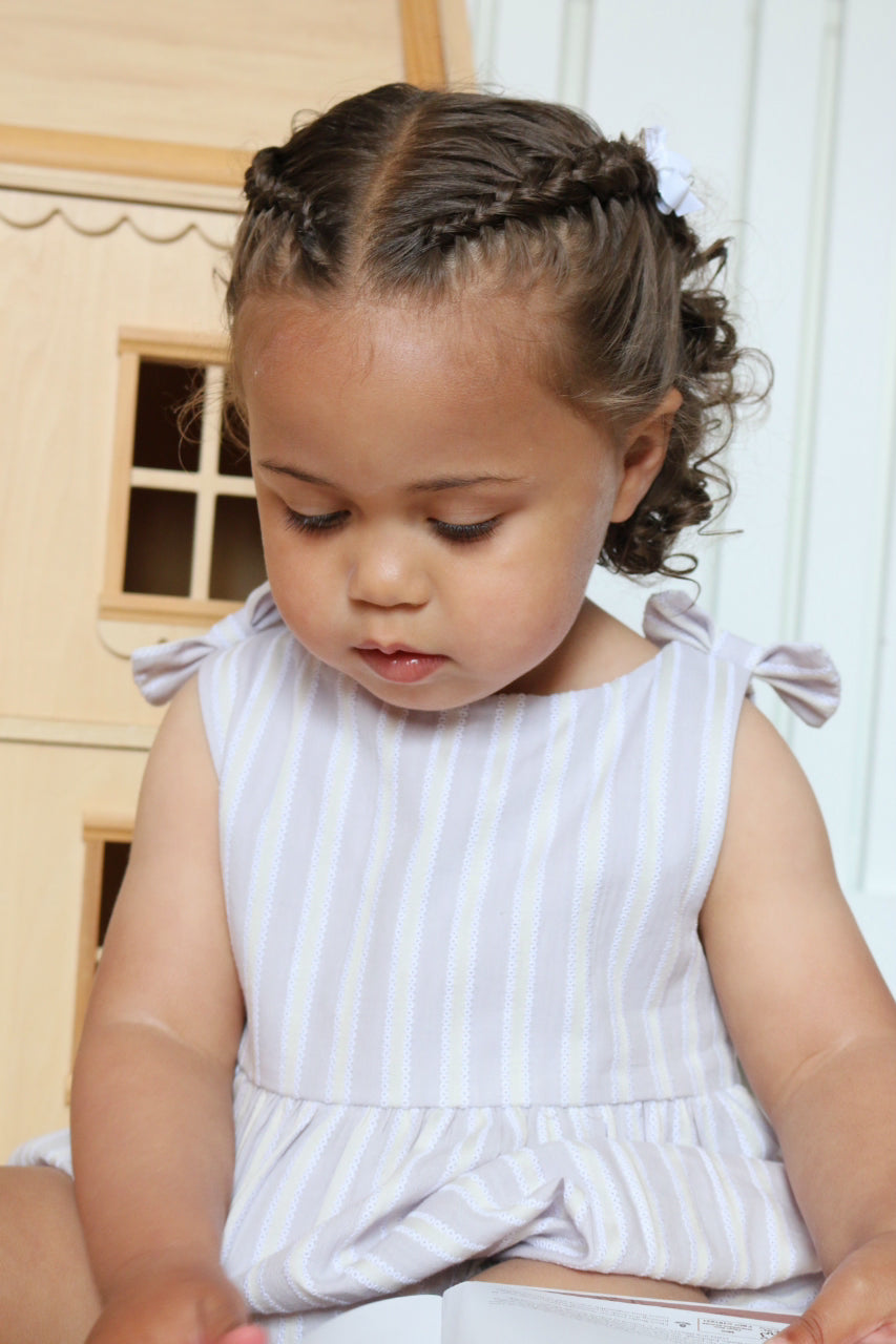 LAVENDER BOW STRIPE ROMPER