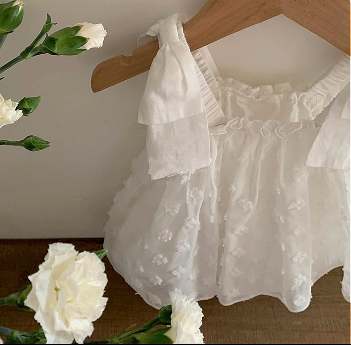 White Bow Strap Pearl Romper image 1