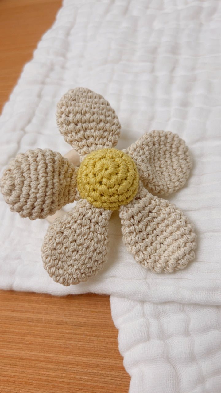 Daisy Crochet Baby Rattle Cream/Yellow image 1