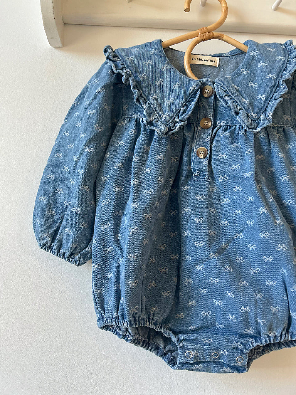 PRE-ORDER Denim Bow Collared Romper image 1