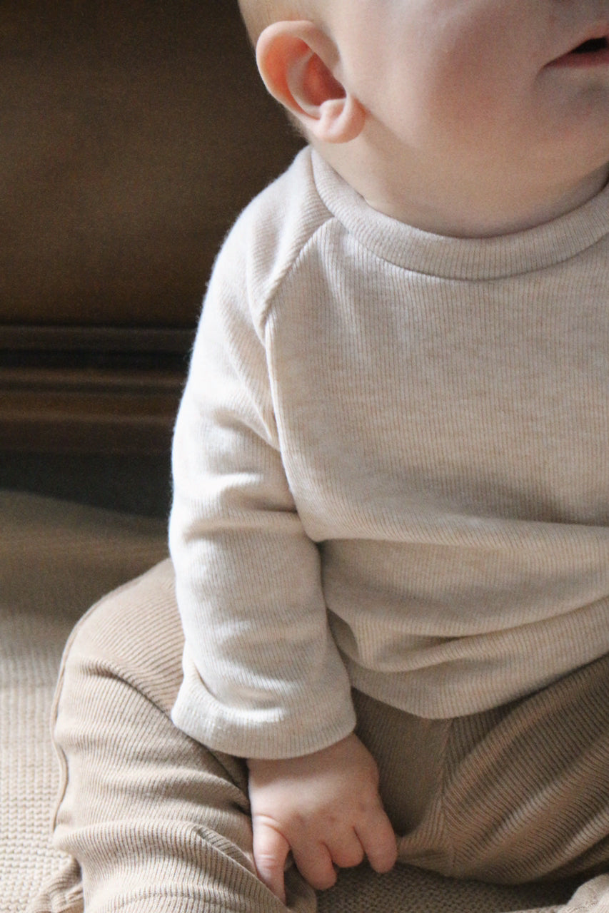 ULTRA SOFT KNIT RIBBED LOUNGE TOP - OATMEAL