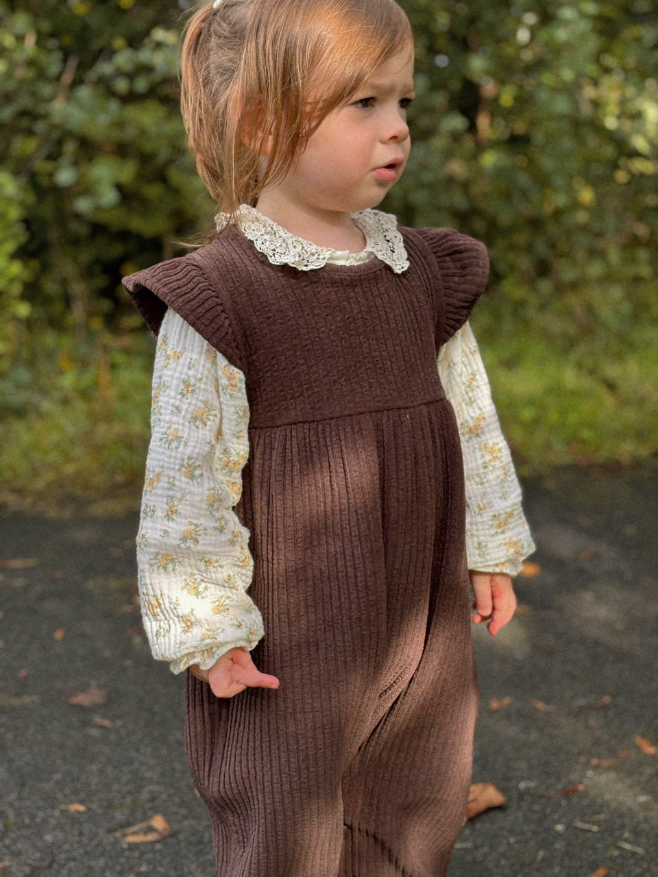 CHOCOLATE TIE BACK CORDUROY OVERALLS