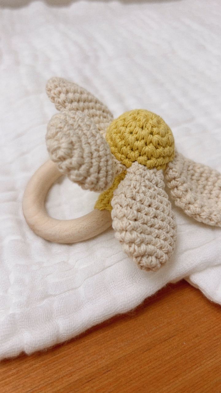 Daisy Crochet Baby Rattle Cream/Yellow image 3
