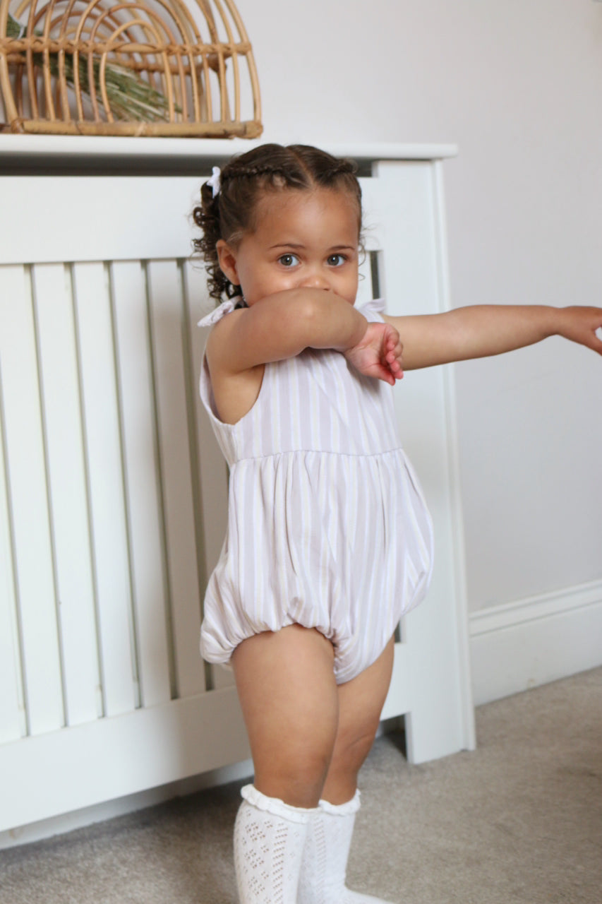 LAVENDER BOW STRIPE ROMPER