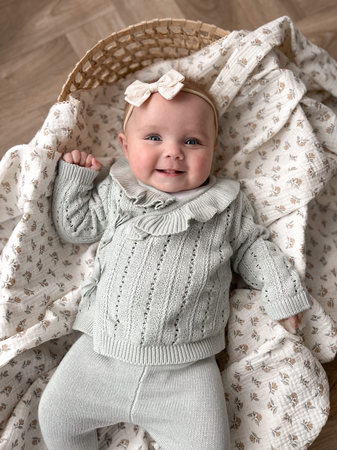 DUSKY SAGE SOFT KNIT BOW WRAP TWO PIECE