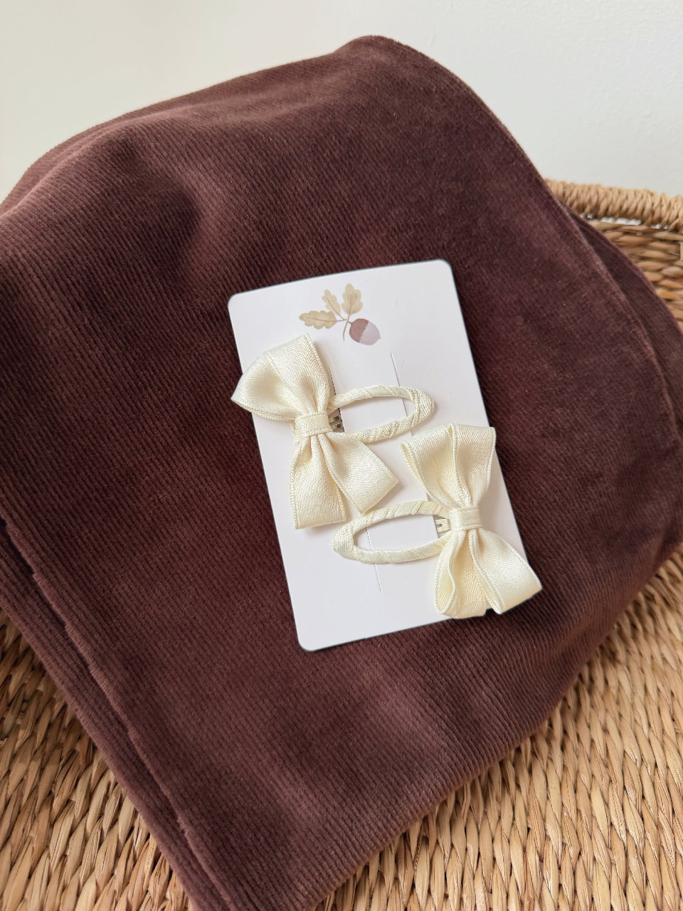 SATIN BOW PIGTAIL SET - CHAMPAGNE