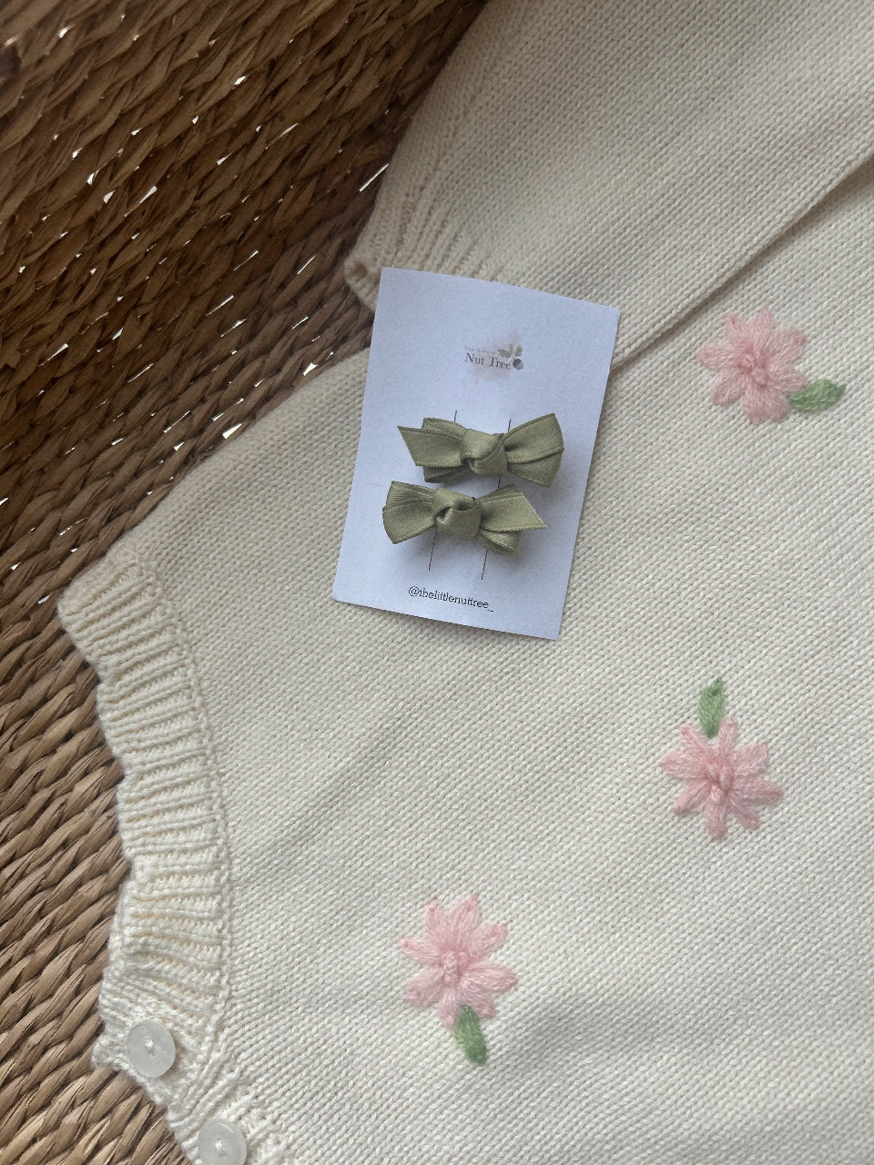 PETIT SILK RIBBON BOW SET - OLIVE