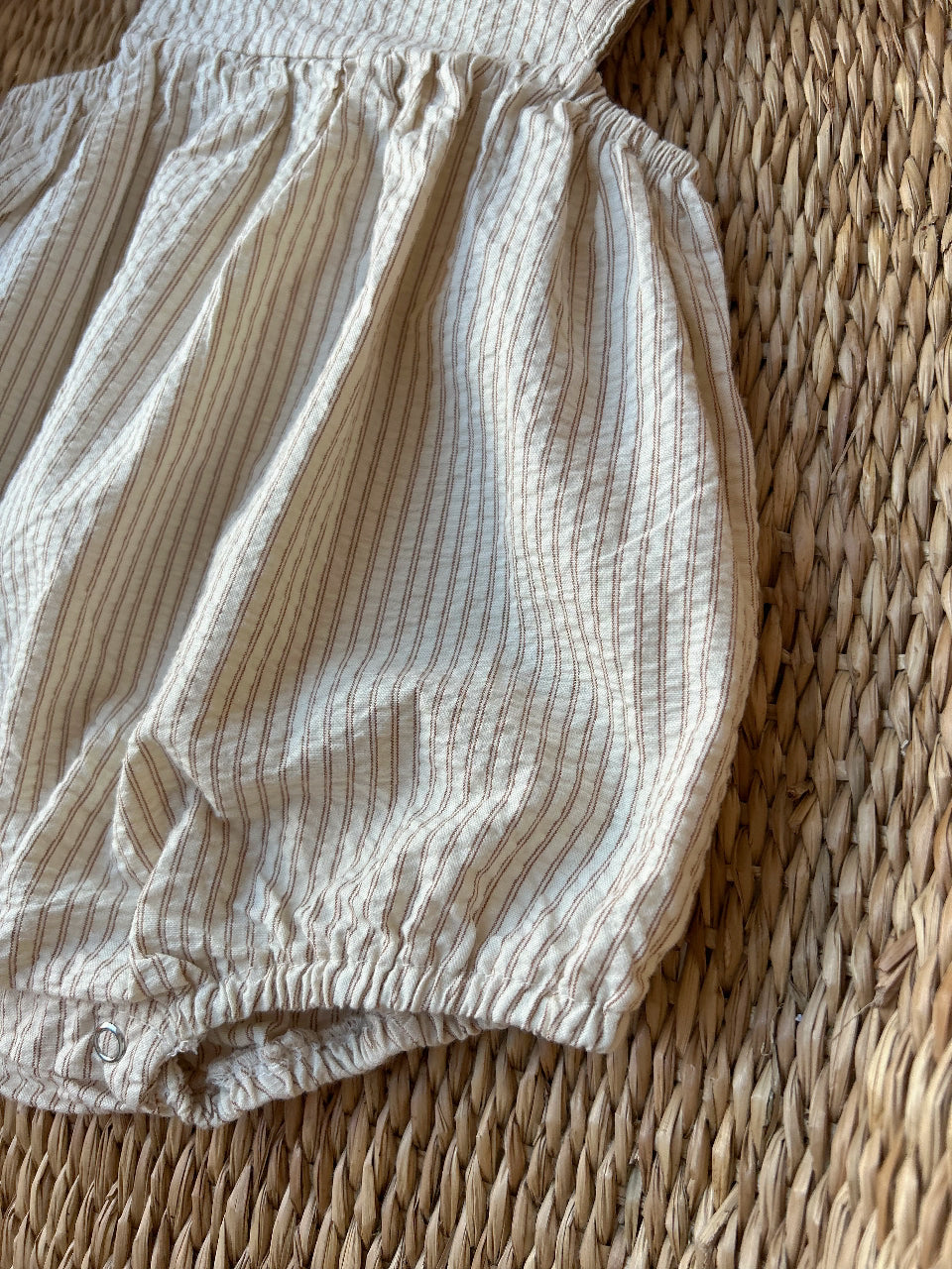 NEUTRAL STRIPE COTTON ROMPER - CARAMEL