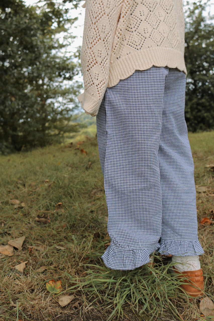 GINGHAM WIDE LEG FRILLED TROUSERS