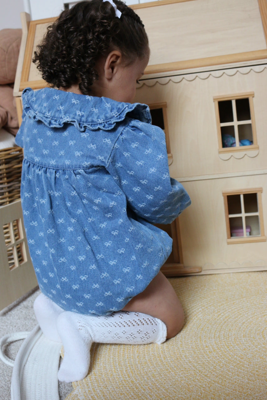 DENIM BOW COLLARED ROMPER