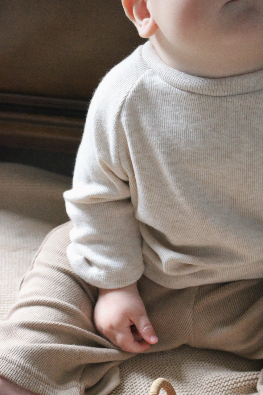 ULTRA SOFT KNIT RIBBED LOUNGE TOP - OATMEAL