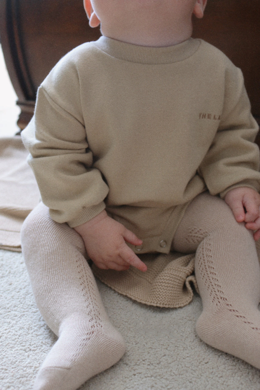 COTTON BLEND SIDE OPENWORK TIGHTS - BISCUIT