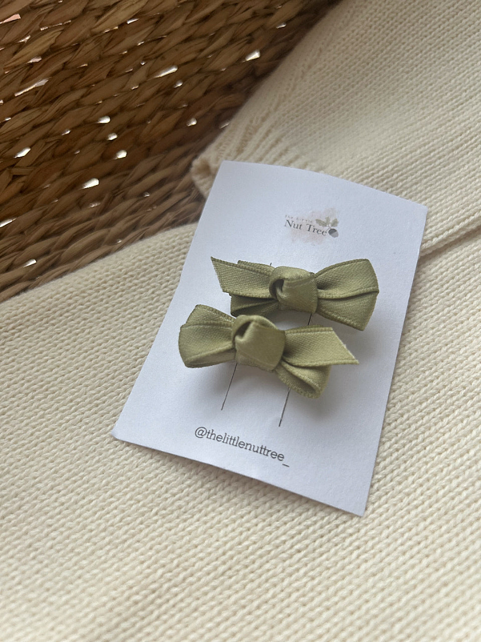PETIT SILK RIBBON BOW SET - OLIVE