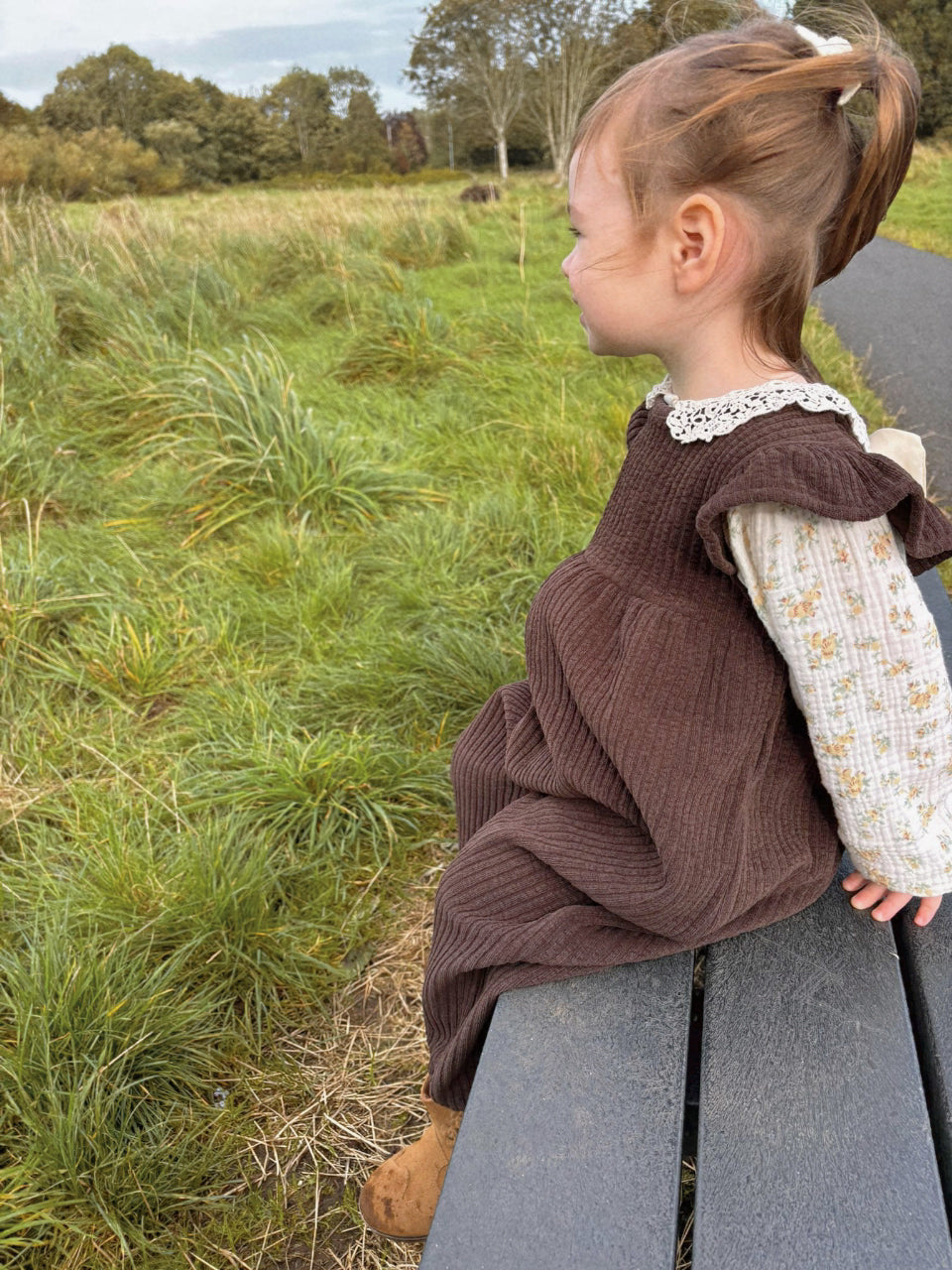 CHOCOLATE TIE BACK CORDUROY OVERALLS