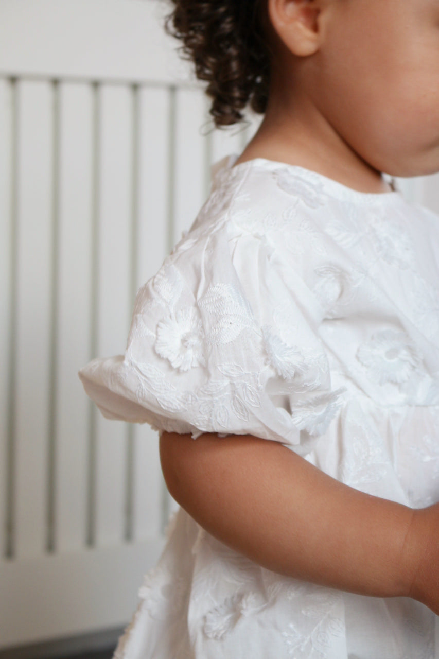 WHITE FLORAL PUFF SLEEVE ROMPER