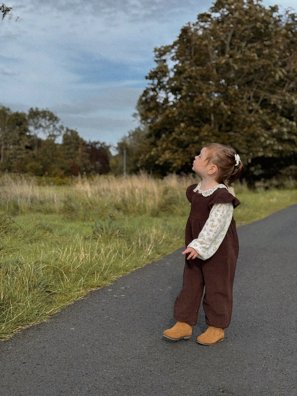 CHOCOLATE TIE BACK CORDUROY OVERALLS