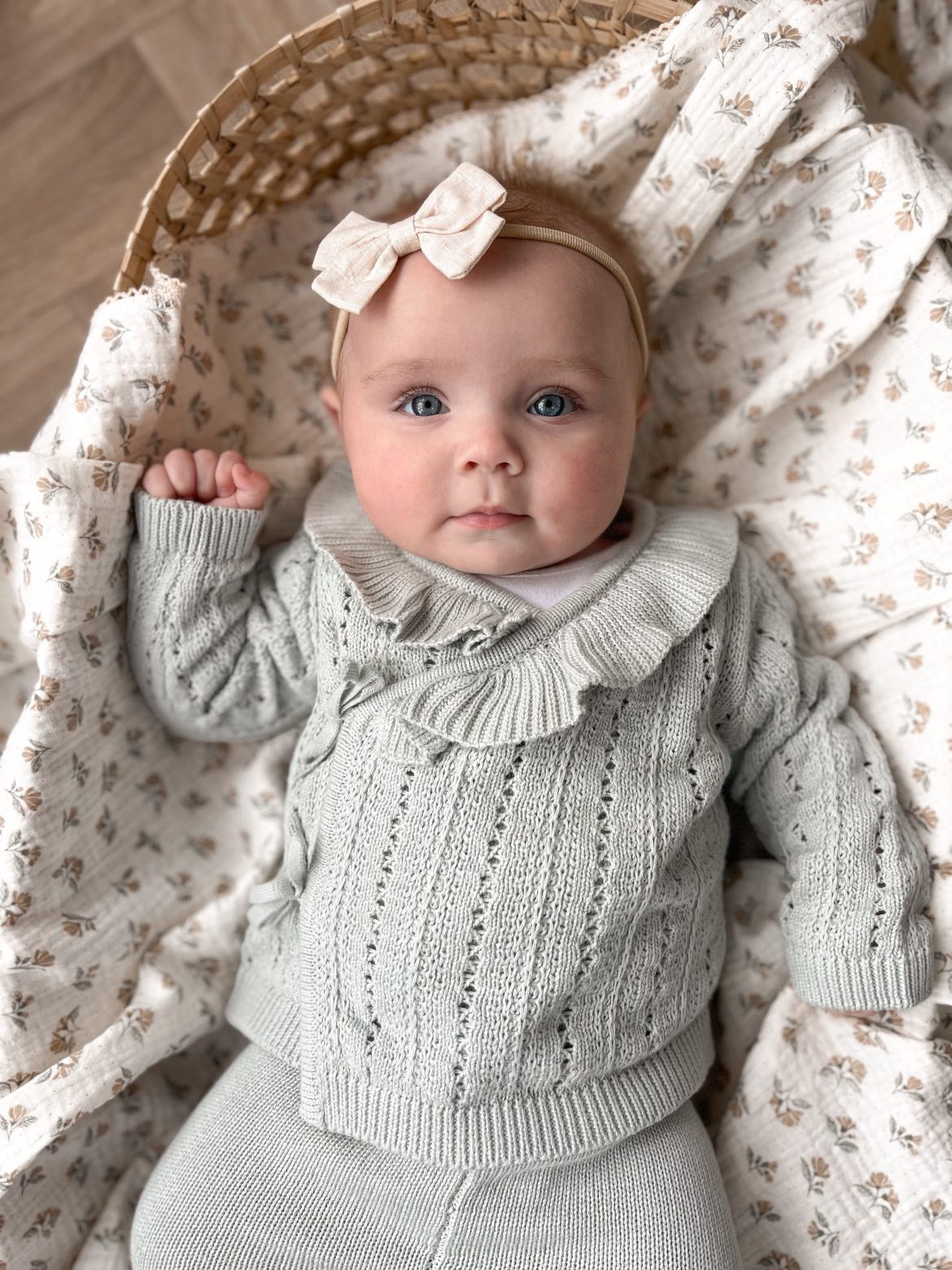 DUSKY SAGE SOFT KNIT BOW WRAP TWO PIECE