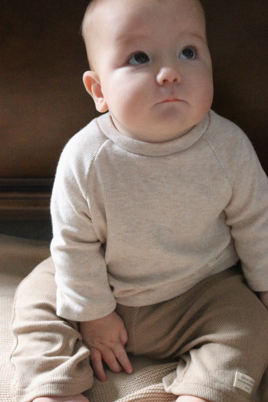 ULTRA SOFT KNIT RIBBED LOUNGE TOP - OATMEAL