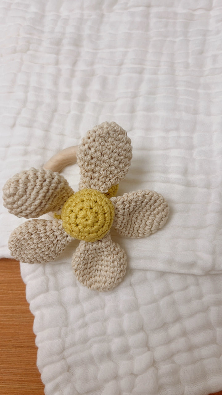 Daisy Crochet Baby Rattle Cream/Yellow image 2