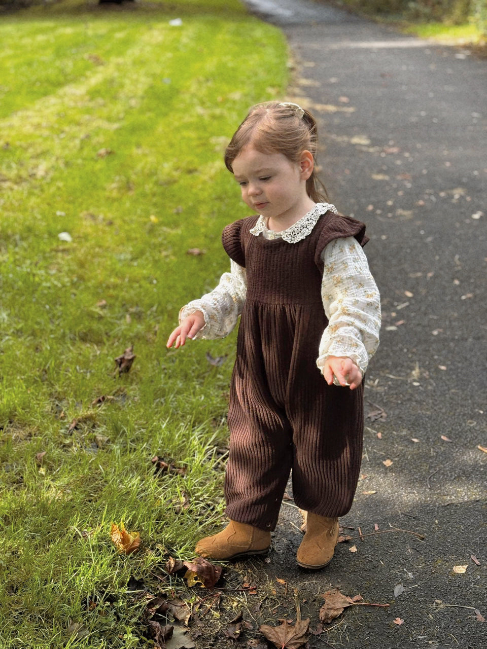 CHOCOLATE TIE BACK CORDUROY OVERALLS