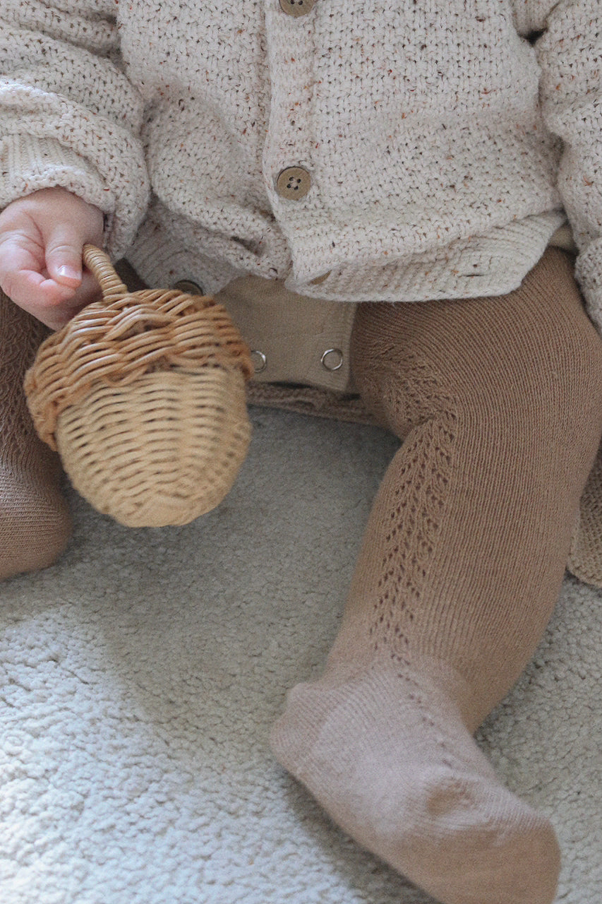 COTTON BLEND SIDE OPENWORK TIGHTS - MOCHA
