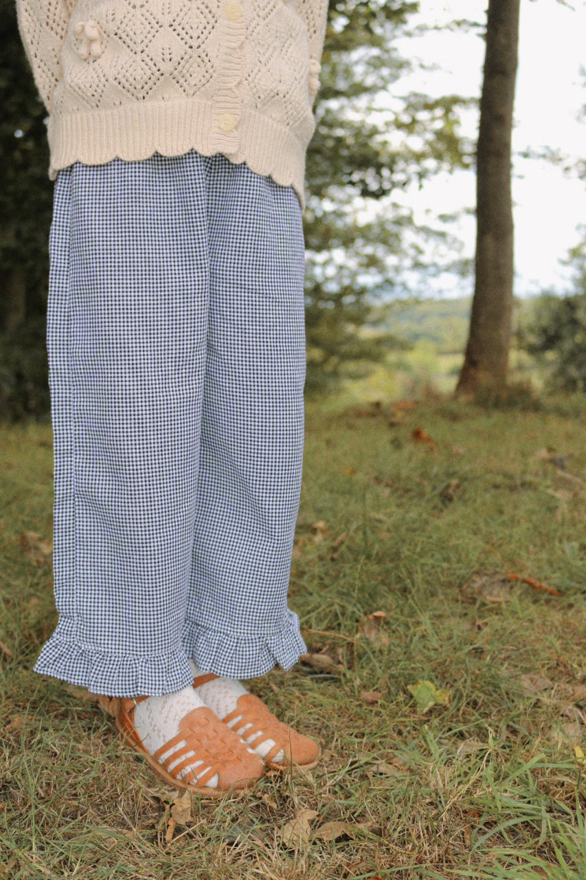 GINGHAM WIDE LEG FRILLED TROUSERS