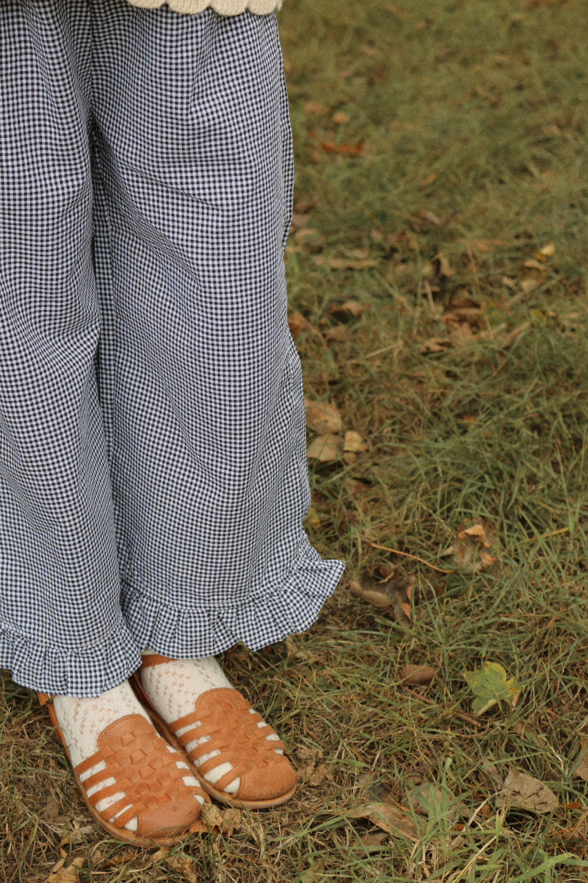 GINGHAM WIDE LEG FRILLED TROUSERS