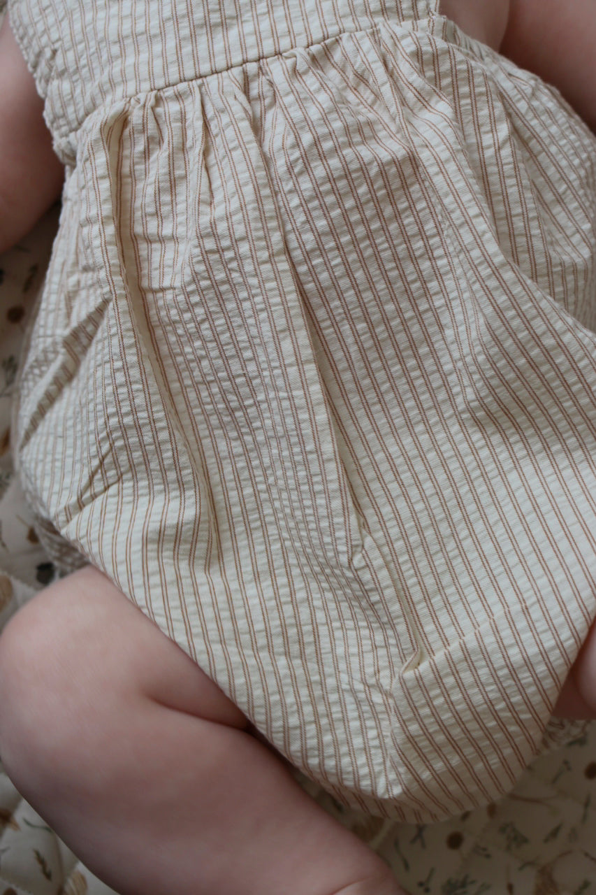 NEUTRAL STRIPE COTTON ROMPER - CARAMEL