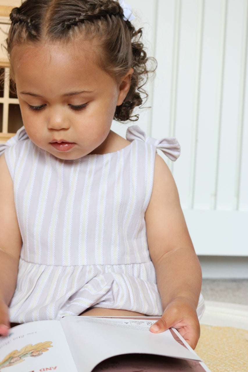 LAVENDER BOW STRIPE ROMPER