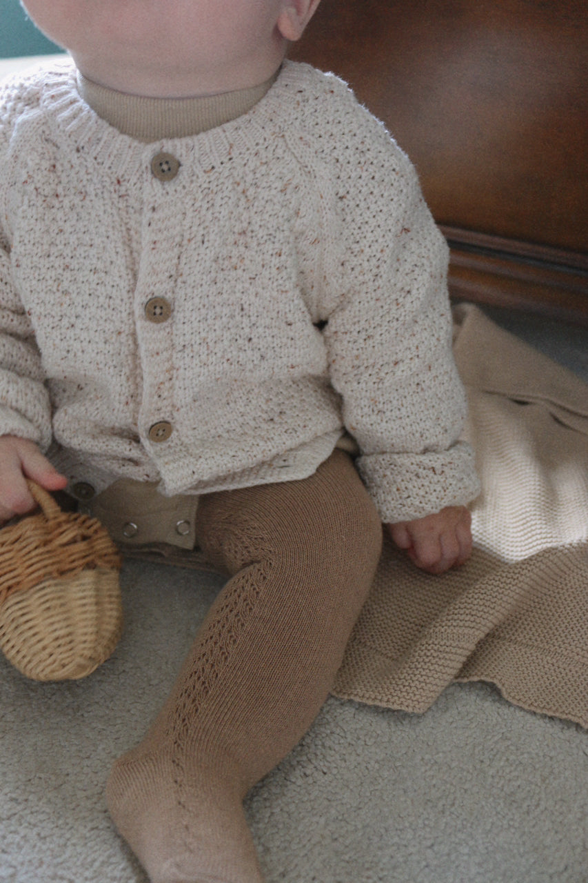 COTTON BLEND SIDE OPENWORK TIGHTS - MOCHA