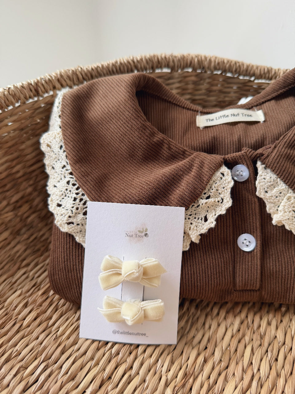 VELVET PETIT BOW SET - CREAM CUP