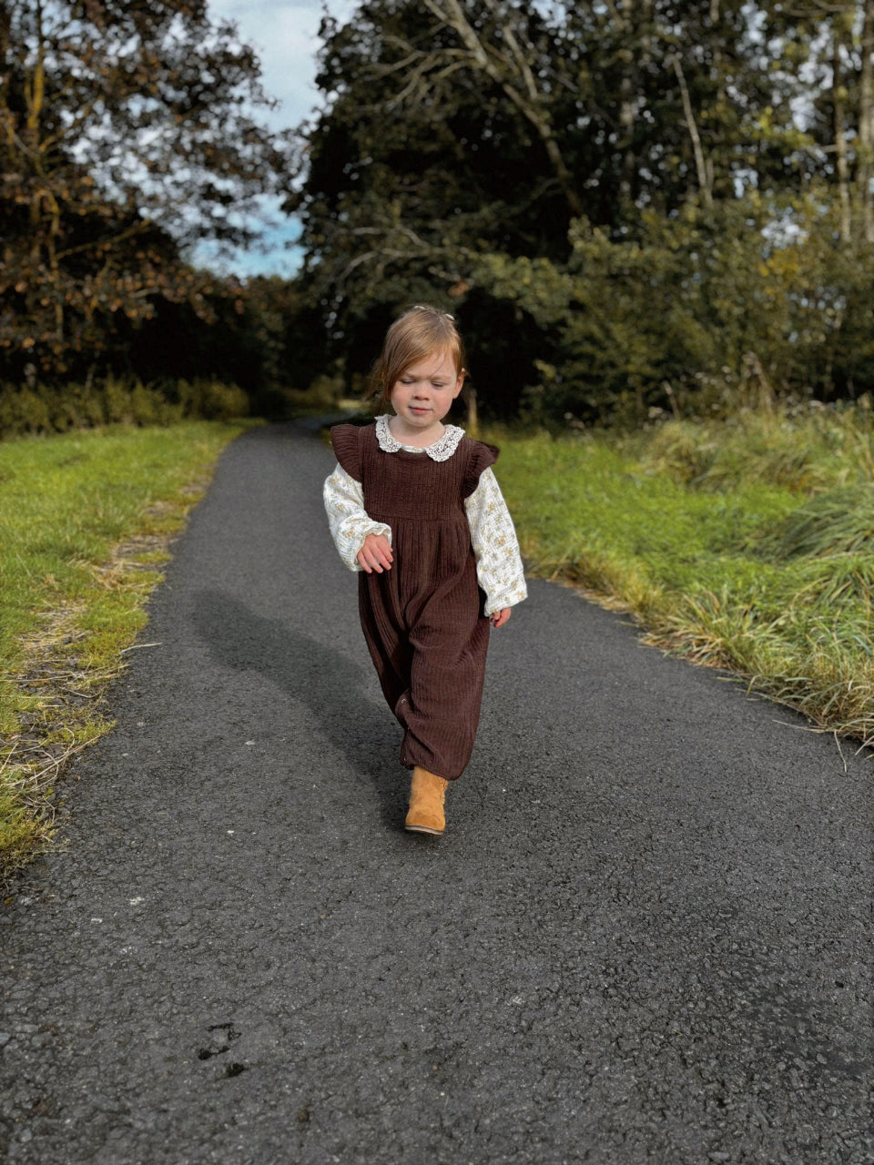 CHOCOLATE TIE BACK CORDUROY OVERALLS