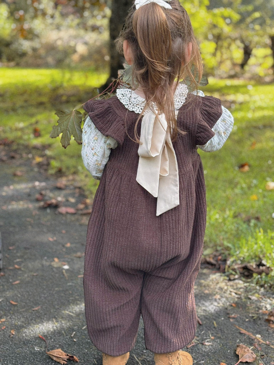 CHOCOLATE TIE BACK CORDUROY OVERALLS
