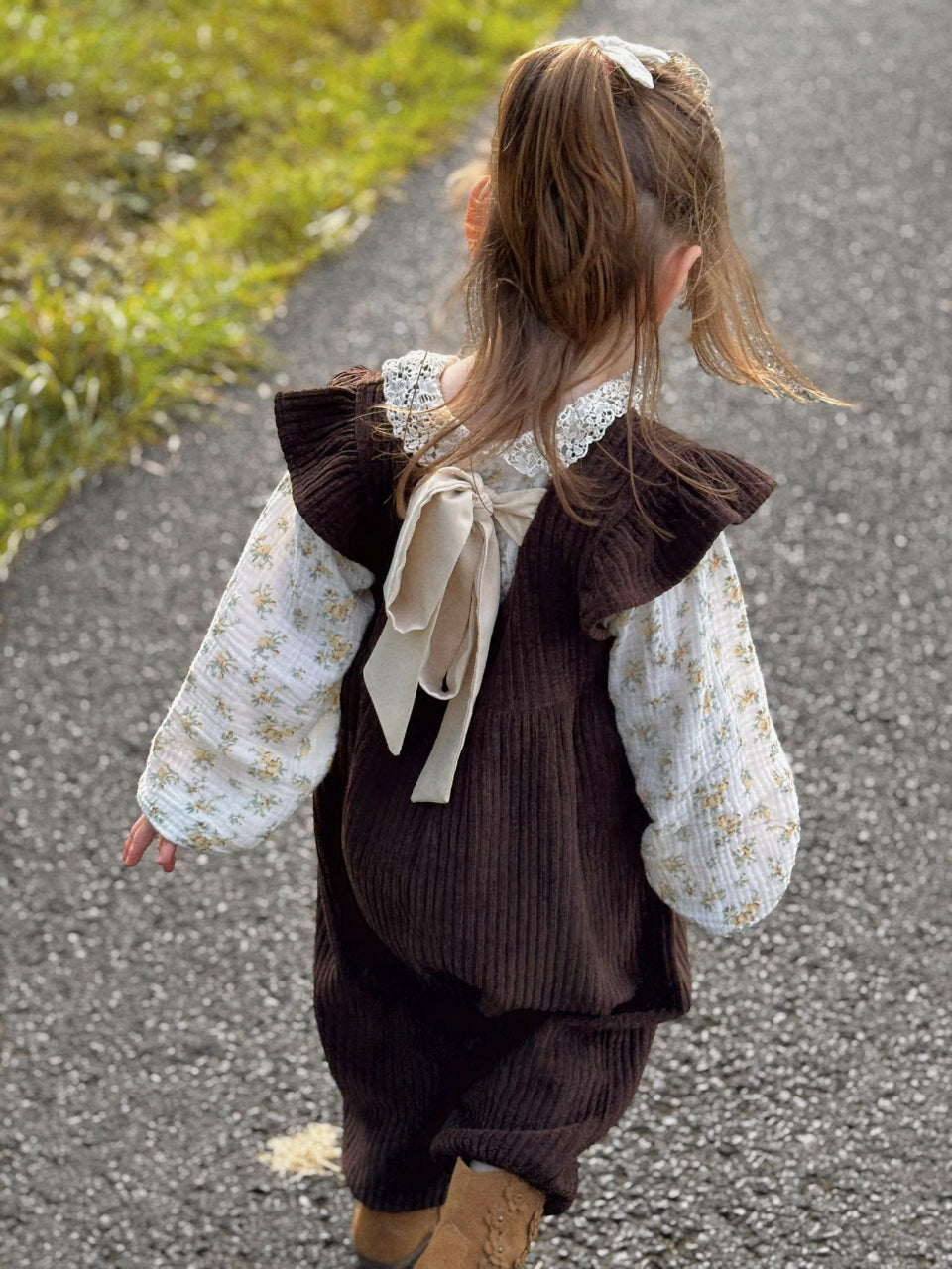 CHOCOLATE TIE BACK CORDUROY OVERALLS