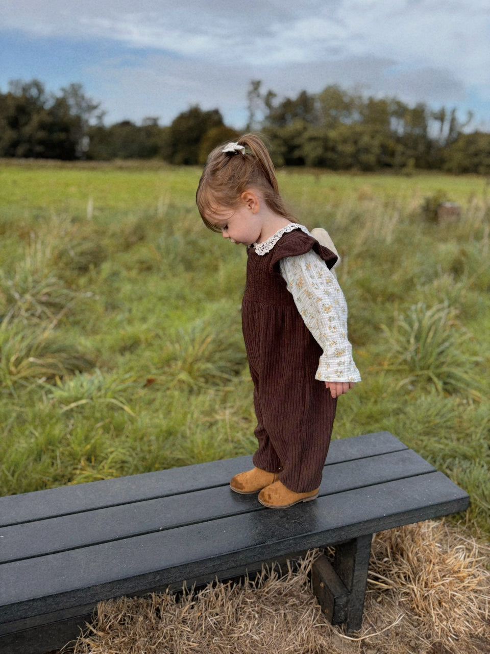 CHOCOLATE TIE BACK CORDUROY OVERALLS