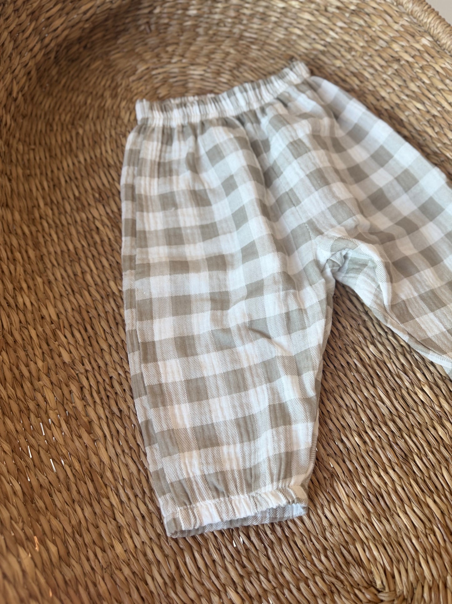 GINGHAM MUSLIN COTTON LOOSE TROUSERS