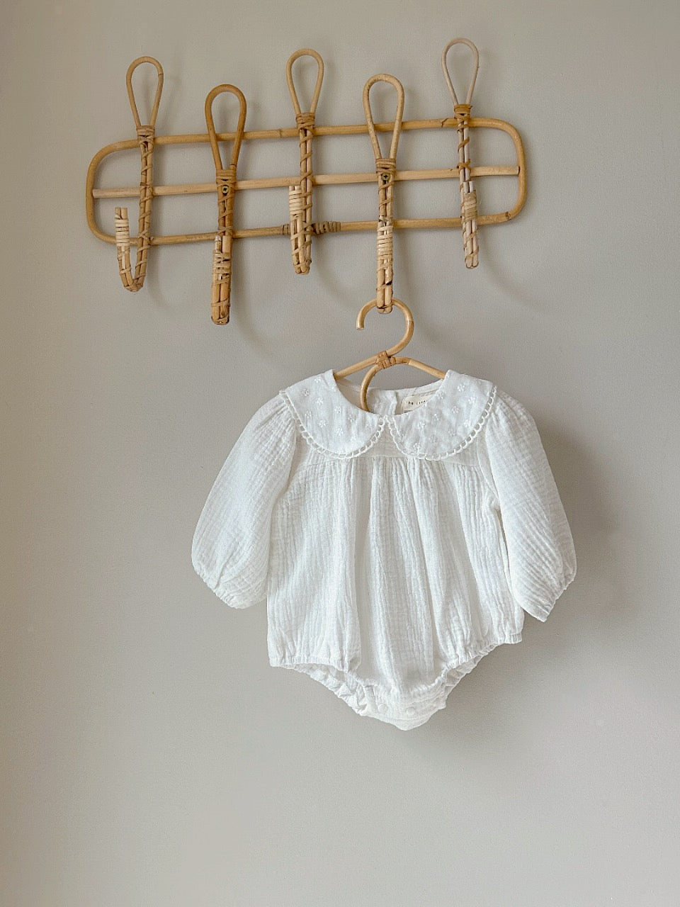WHITE MUSLIN COTTON COLLARED ROMPER