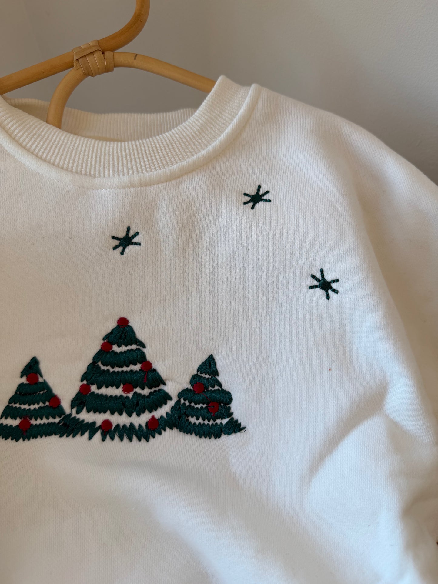 CHRISTMAS EMBROIDERED JERSEY PLUSH SNOW ROMPER