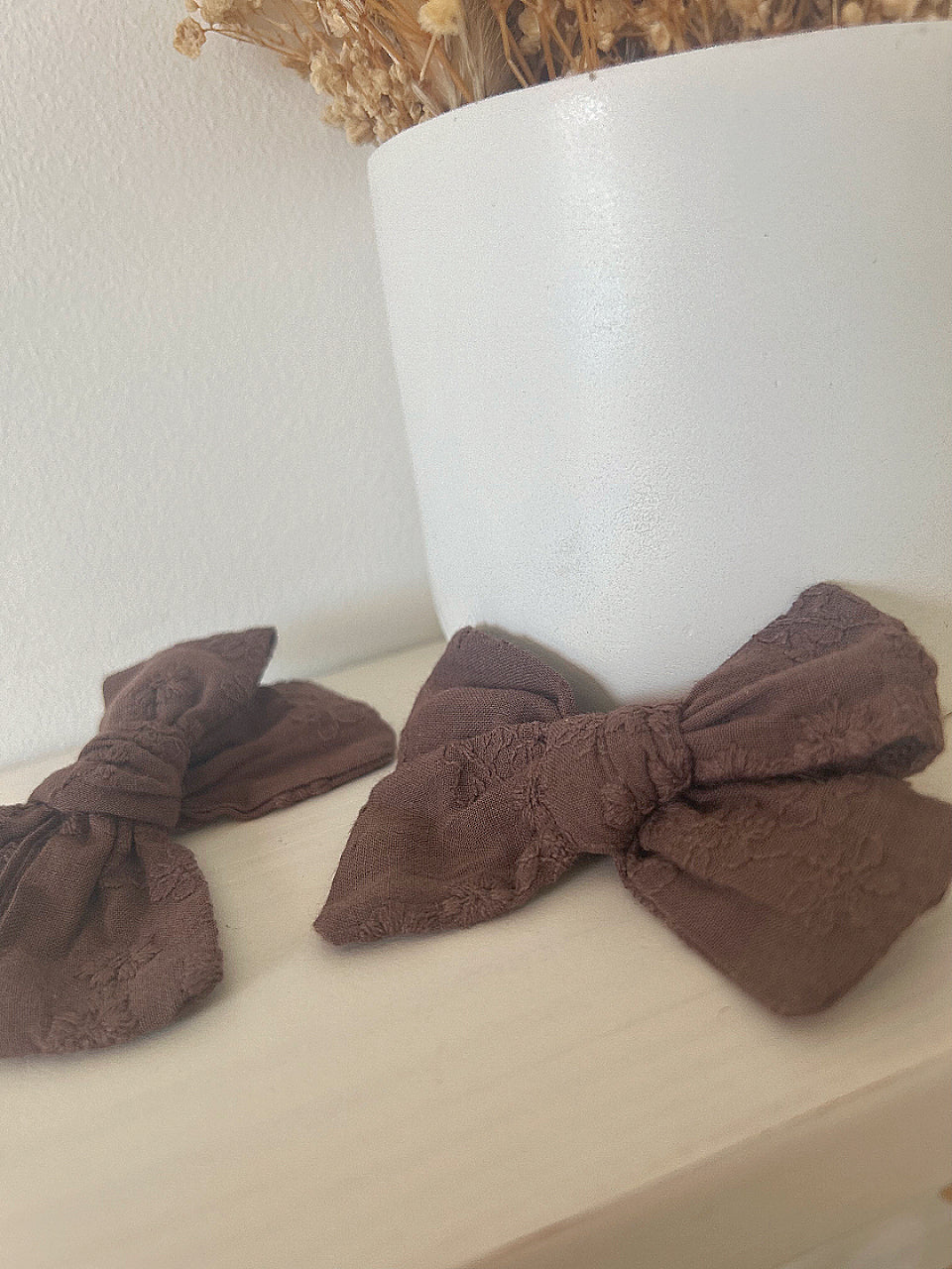 Chocolate Embroidery Pigtail Bows image 4