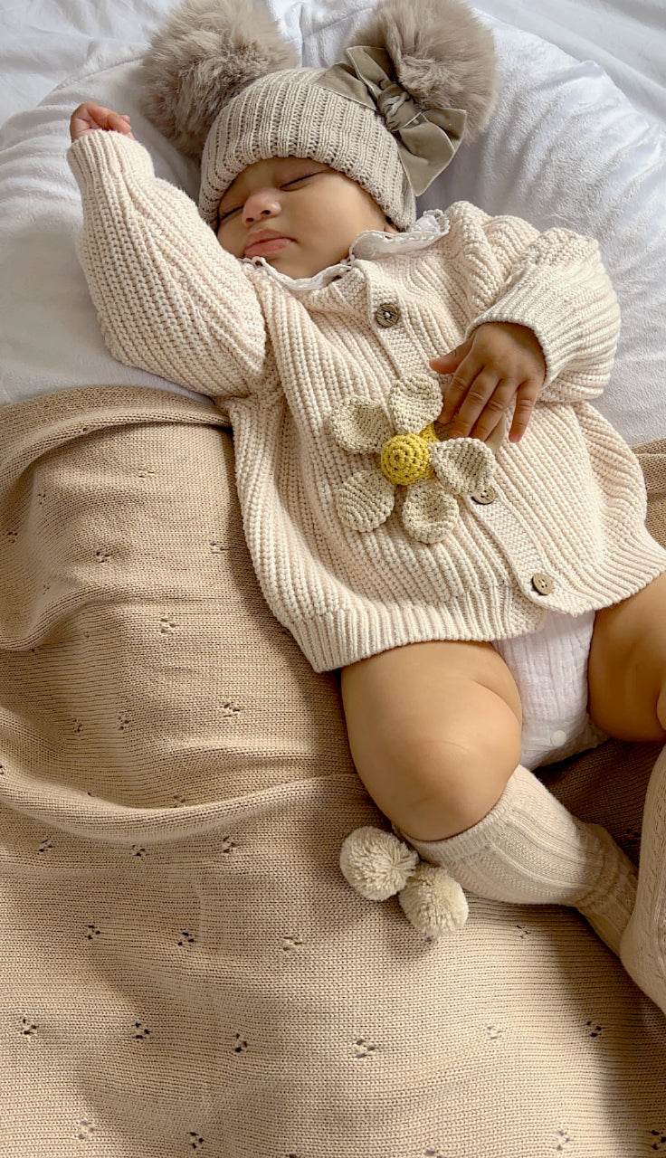 Soft Knit Pointelle Blanket - Mocha/Cream image 3