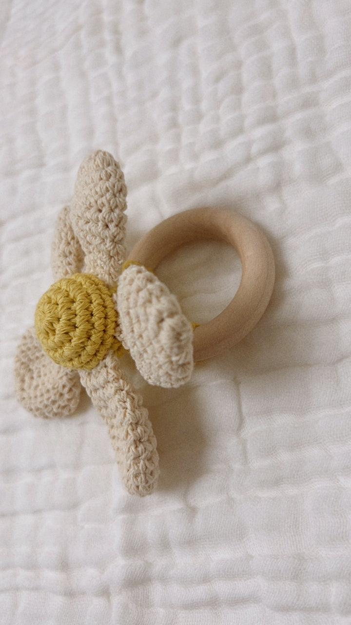 Daisy Crochet Baby Rattle Cream/Yellow image 4